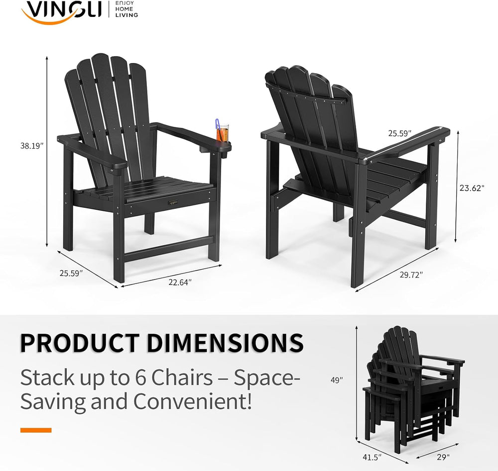 VINGLI Plastic Folding Adirondack Chair with Cup Holder, 100% Recyclable HDPE...