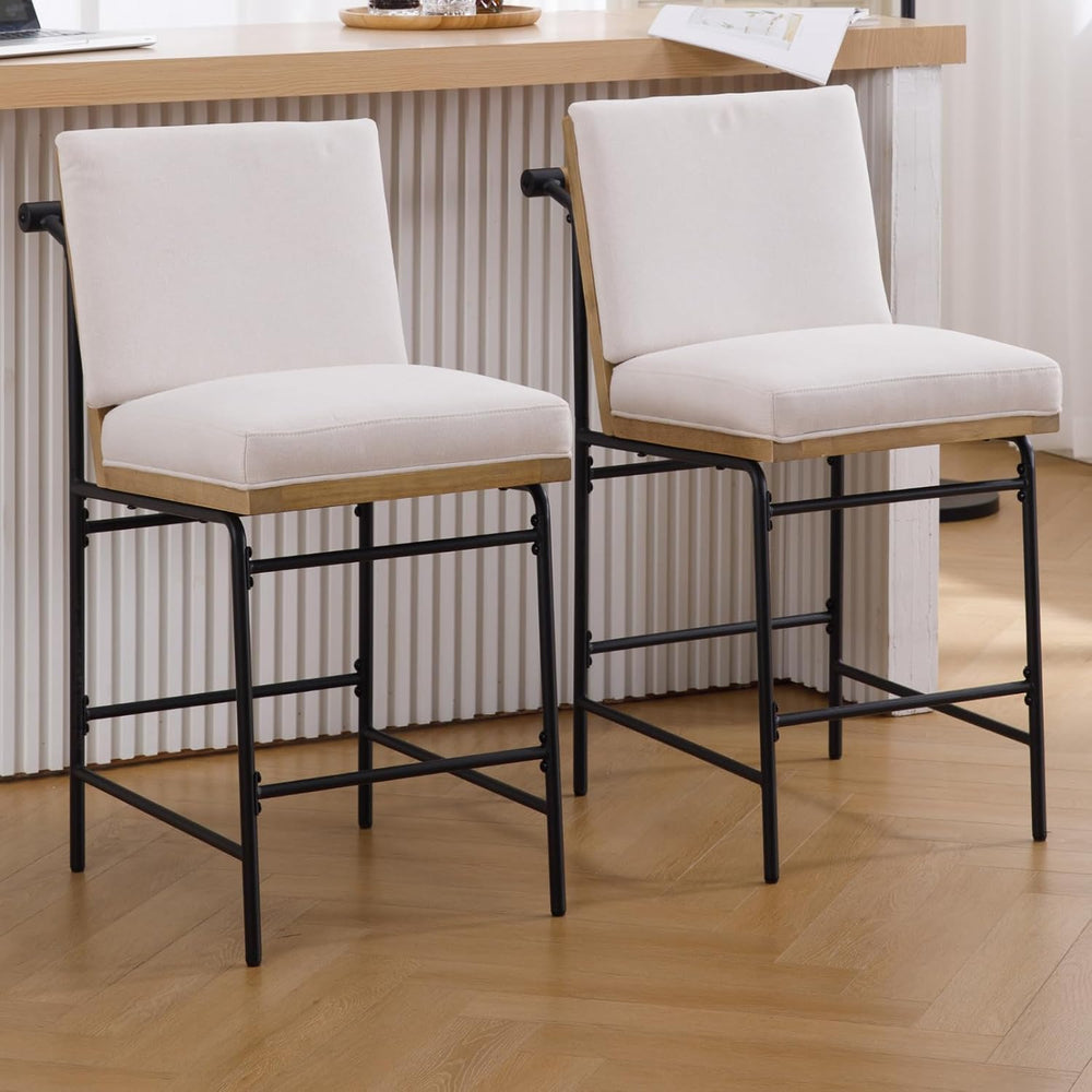 DUOMAY Mid Century Linen 26" Seat Height Counter Stools Set of 2, Beige