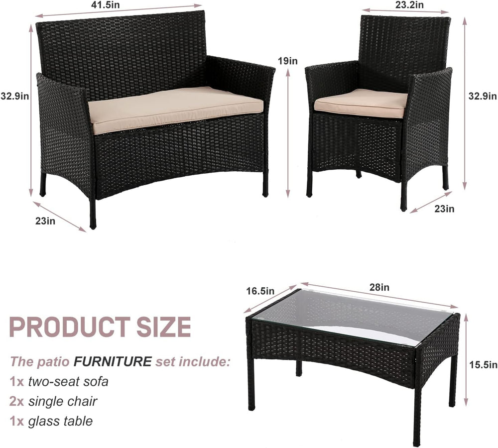 Patio Furniture Set Conversation Chairs, 4 Pieces Wicker Patio Set Outdoor Pa...
