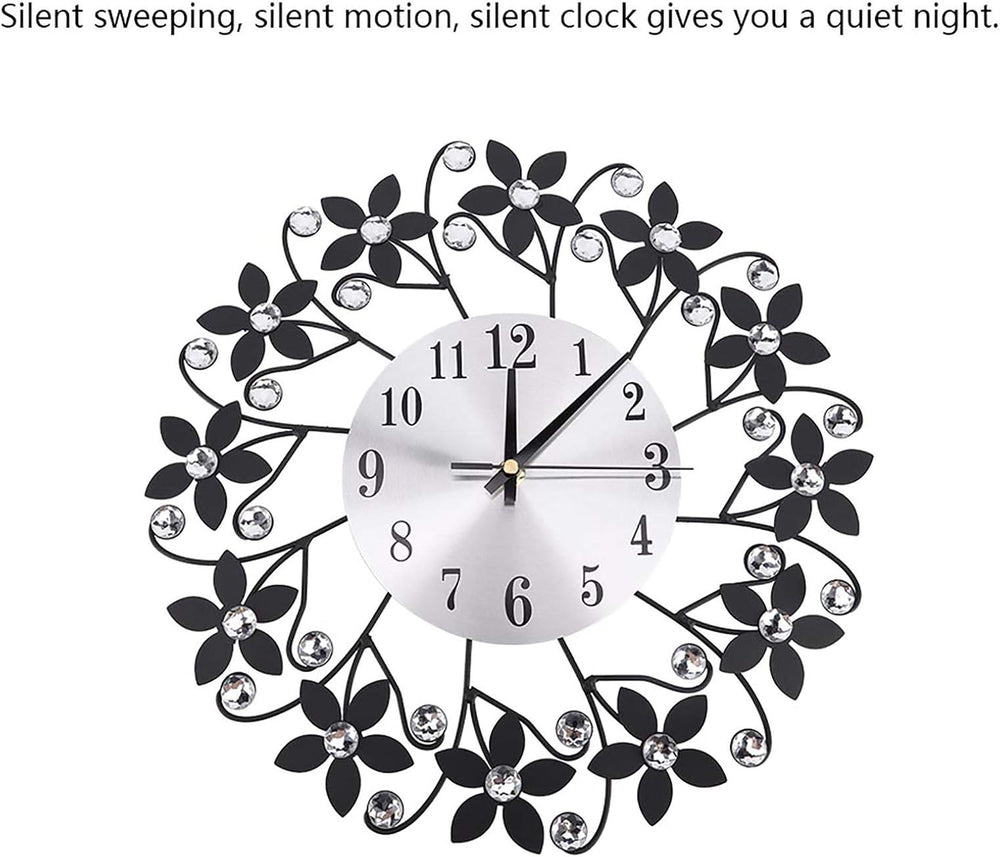 Battery Operated Black and Crystal Clock Wall Clock Decor Modern Metal Wall f...