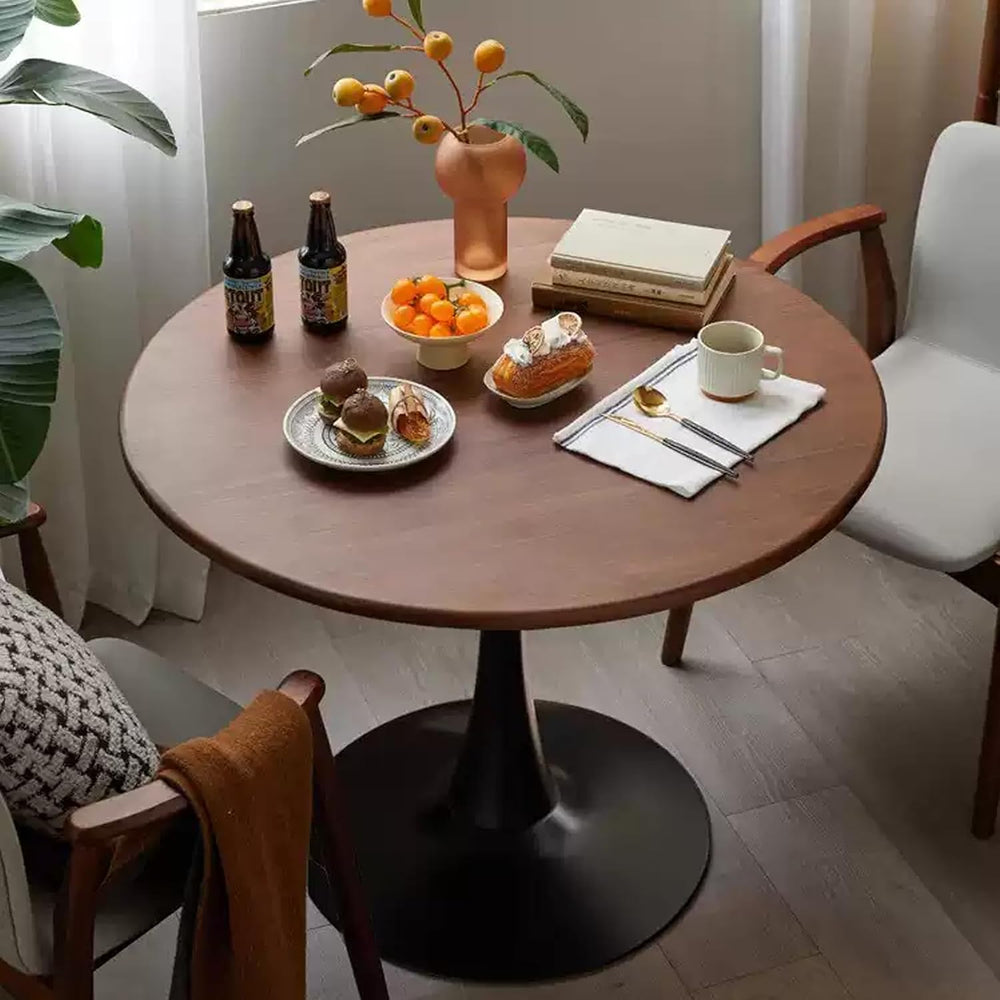 23.4" Round Tulip Dining Table for 2-4 People with Walnut Top and Black ...