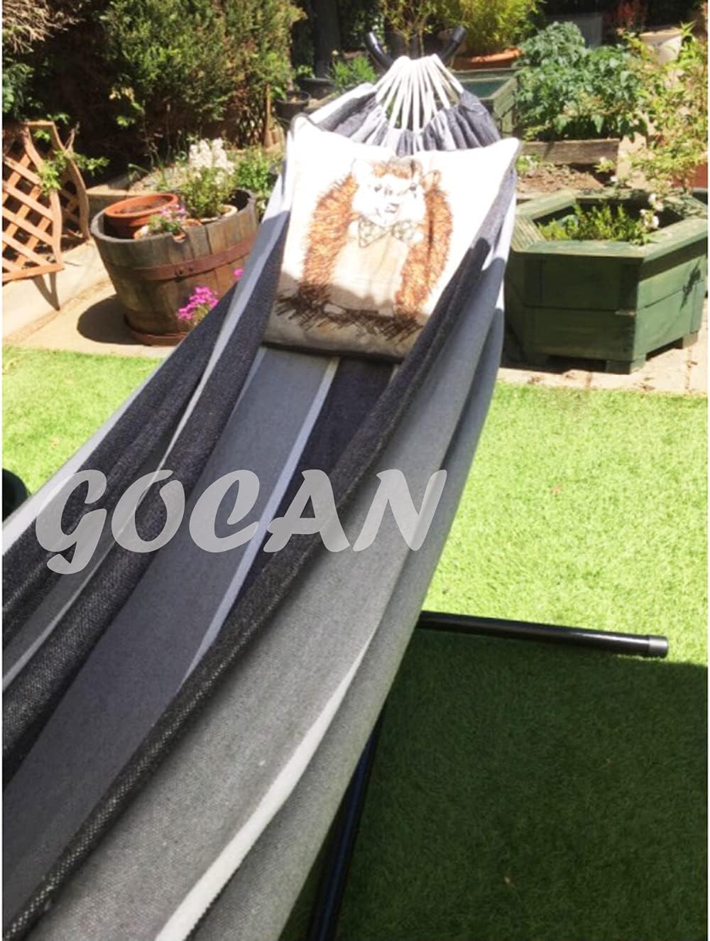 GOCAN Hammock 2 Person Outdoor bedsize 220 x 150cm（Gray & White Stripes）