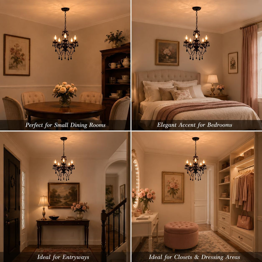 Small Black Crystal Chandelier, 5-Light for Bedroom