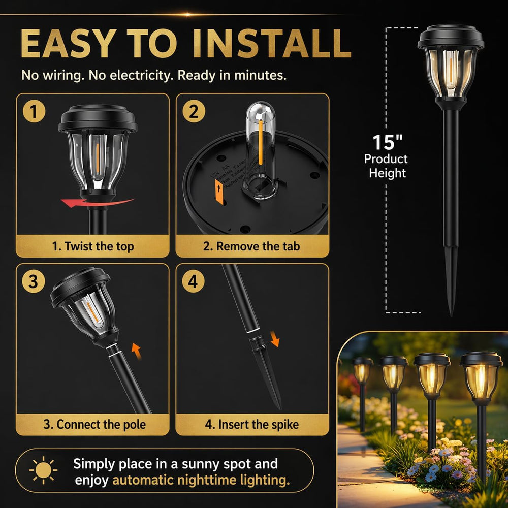 DERAYSION 12 Pack Solar Lights Outdoor, Solar Pathway Lights Auto On/Off Wate...
