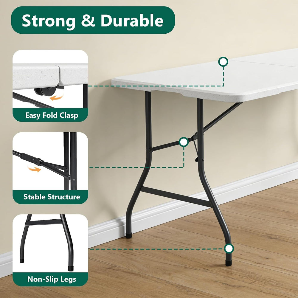 2 Pack 5ft Folding Table, Foldable Picnic Table with Carrying Handle, Heavy D...