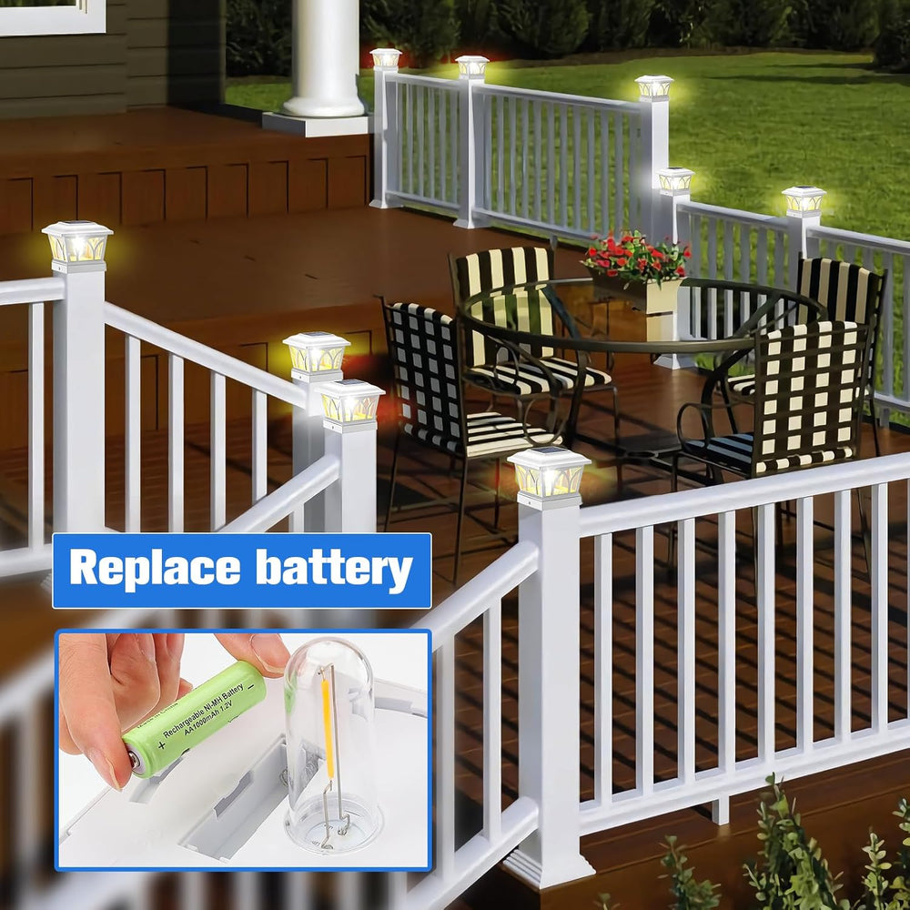VOLISUN Solar Fence Post Cap Lights, Edison LED 2 Modes 8Pack,Slate White