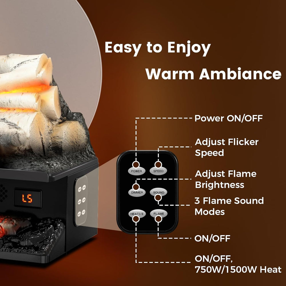 21" Freestanding Electric Fireplace Log Set with Cracking Sound, Firepla...