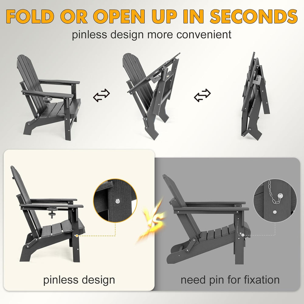 Oversized Folding HDPE Adirondack Chair, Gun-Leg Stable Frame 400 LBS