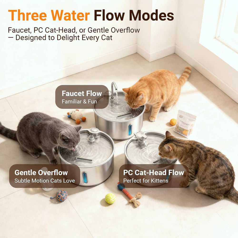 Stainless Steel Cat Water Fountain, 4L Quiet Pet Fountain for Cats & Dogs