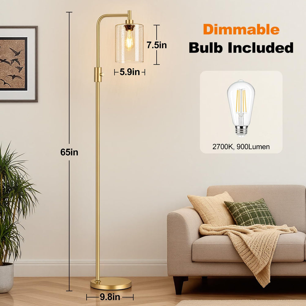 【Upgraded】 Dimmable Floor Lamp for Living Room with Seeded Glass Lampshade, G...