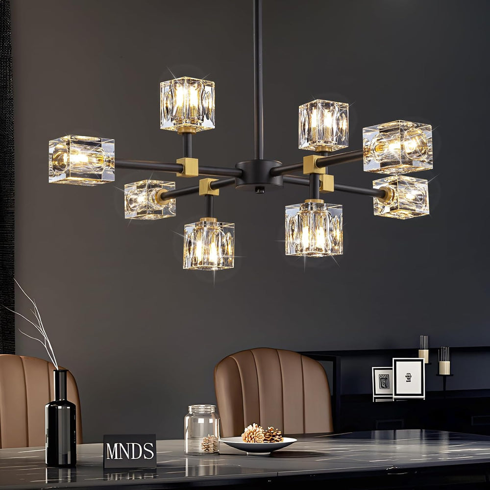 Black Sputnik Chandelier,Crystal Chandeliers with 8-Lights,Modern Semi Flush ...