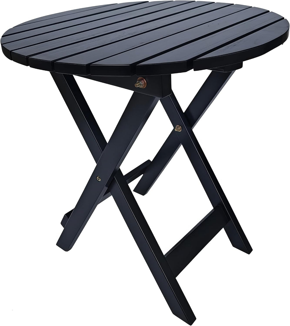 Outdoor Wooden Side Table, Folding Patio End Table, Small Round Furniture Tab...