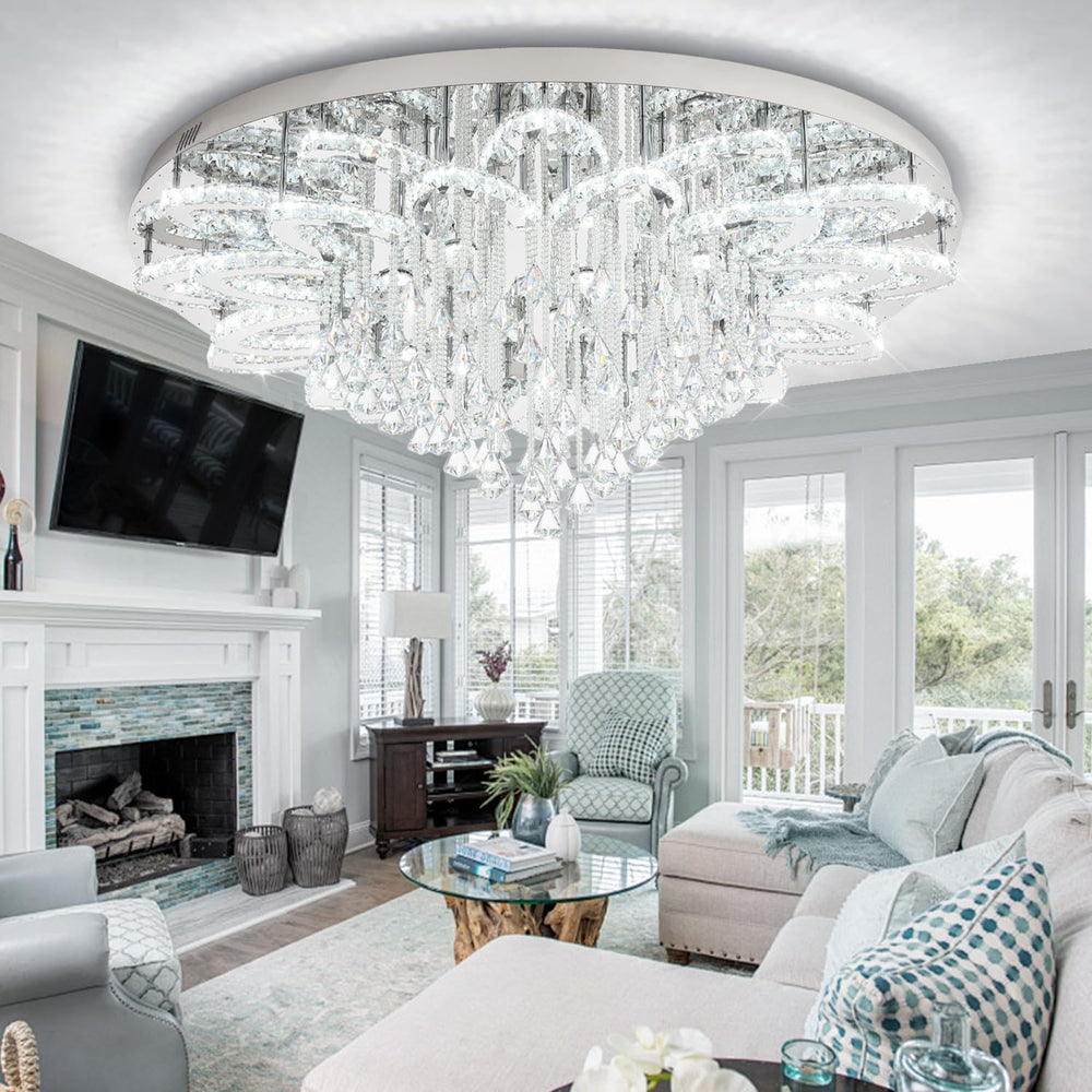 Flashing God 48in Large Crystal Chandelier for Living Room Modern Crystal Rai...