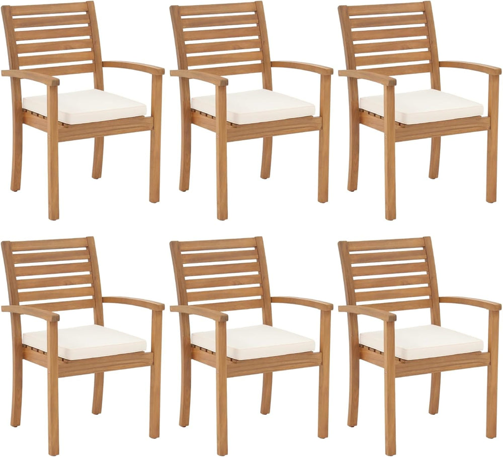 OC Orange-Casual Stackable Patio Dining Chairs Set of 6, Acacia Wood,Beige