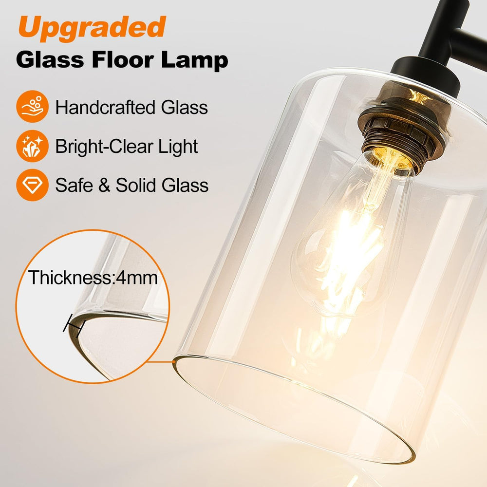 【Upgraded】 Dimmable Floor Lamp for Living Room with Clear Glass Lampshade, Bl...