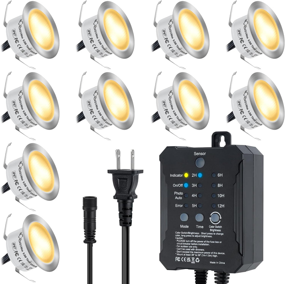 Low Voltage Deck Lights Recessed Kit with Transformer Dimmable Timer and Phot...