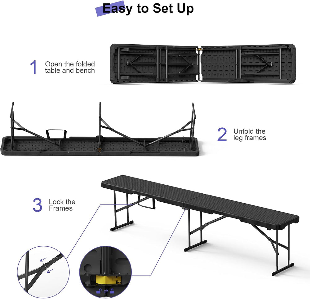 VSOAEIL 6 Foot Folding Bench 2 Pack, Foldable Plastic Bench Indoor Outdoor