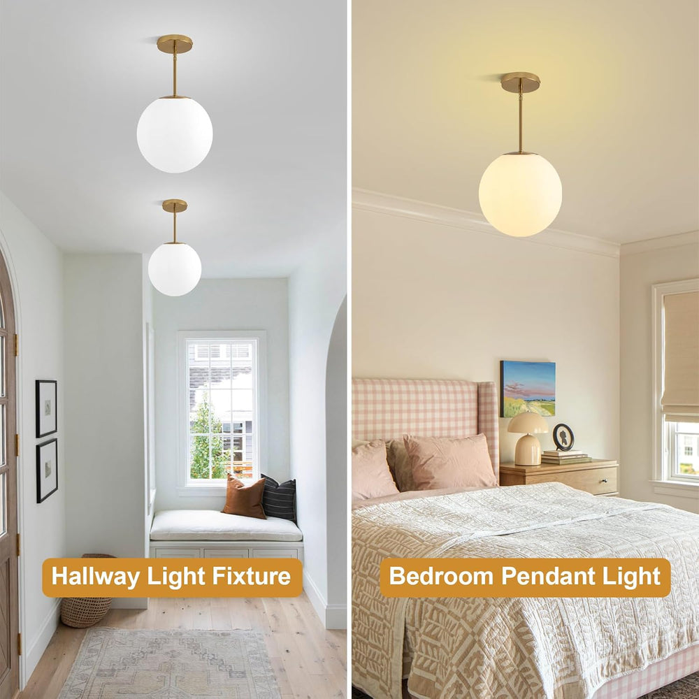 10in Milk Glass Pendant Light, Mid Century Modern Pendant Lights Kitchen Isla...