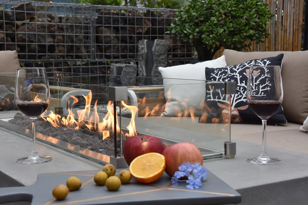 Elementi Granville Fire Pit Bundle Outdoor Firepit Set Includes 60” Natural G...