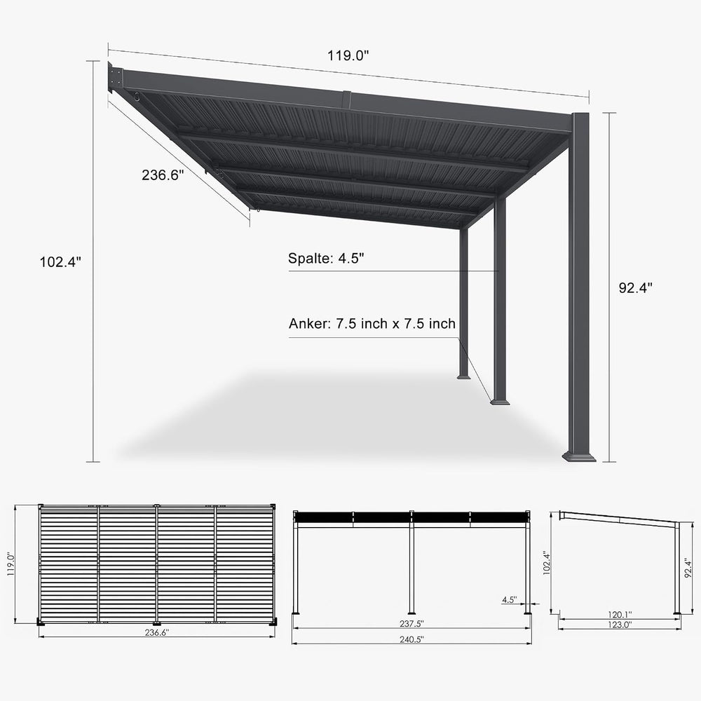 PURPLE LEAF Wall Mounted Pergola 10' x 20' Louvered Pergola,Aluminum ...