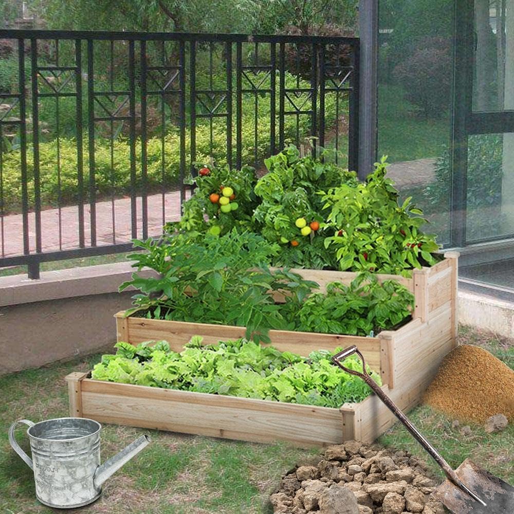 Yaheetech 3 Tier 47 x 47 x 22in Raised Garden Bed Horticulture Outdoor Elevat...