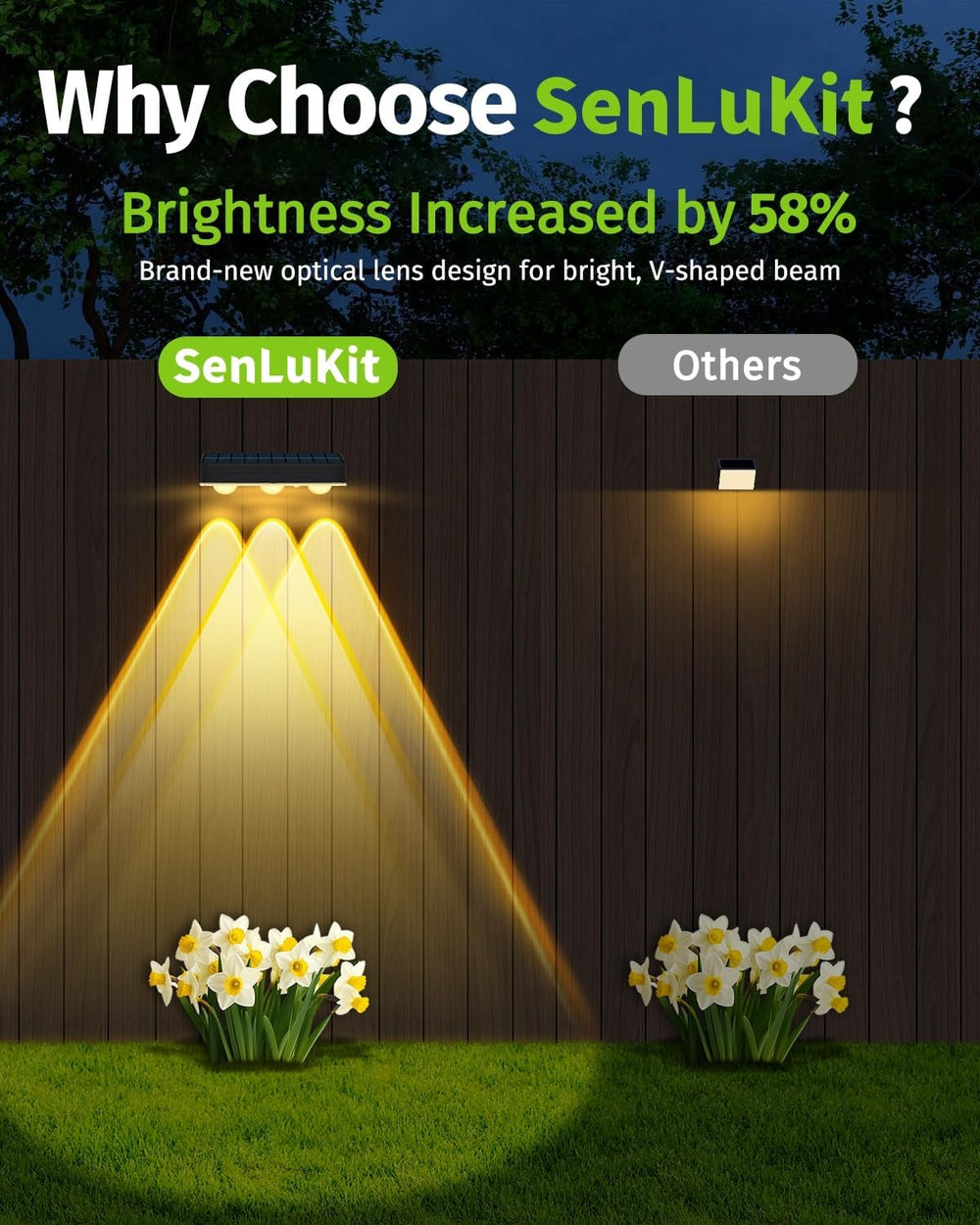 Solar Fence Lights Outdoor 8 Pack Waterproof Upgraded Brightness 3 LED Lens S...