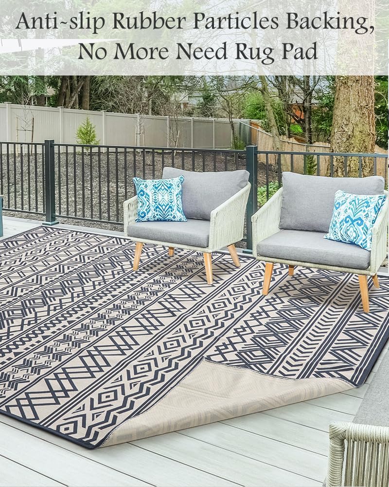 Outdoor Rug Carpet 9X12 ft, Flatweave Textured Outdoor Patio Rug Non Slip Ind...