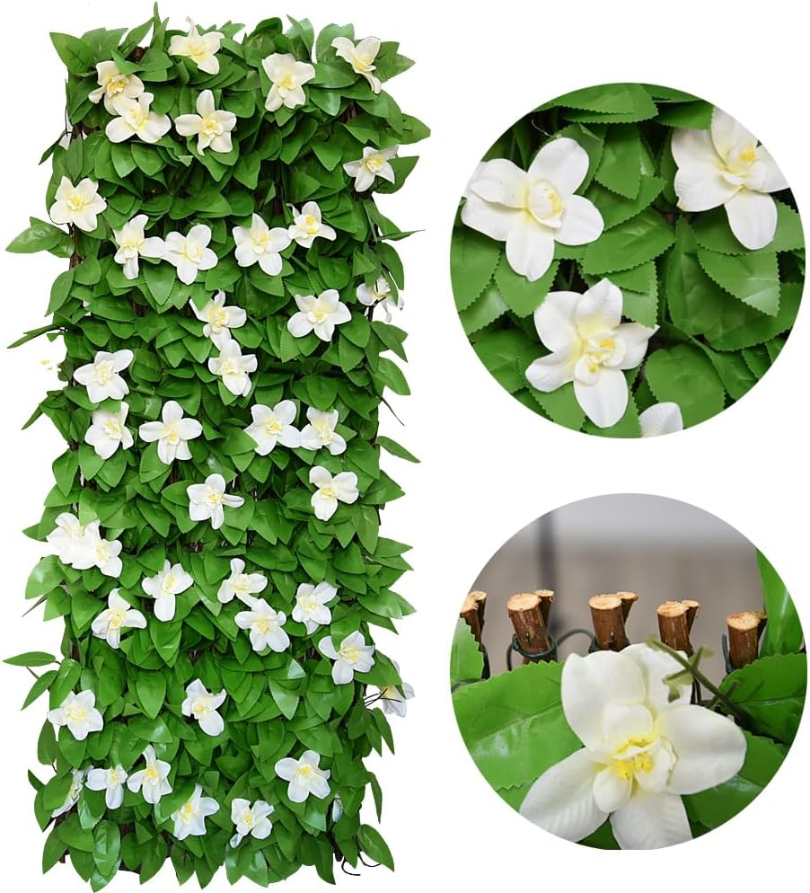 Expandable Privacy Screen with Artificial Flower for Balcony Patio Fence Gree...