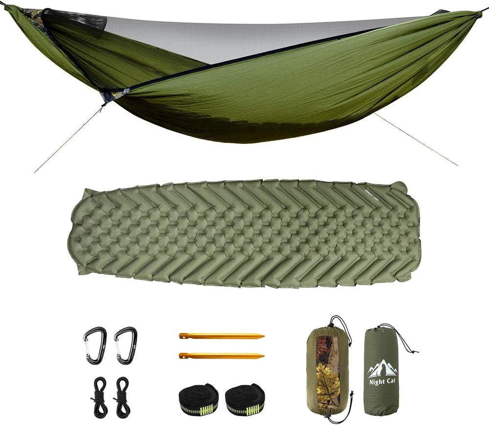 Night Cat Hammock with Mosquito Net: Portable Kit with Sleeping Pad for Solo ...