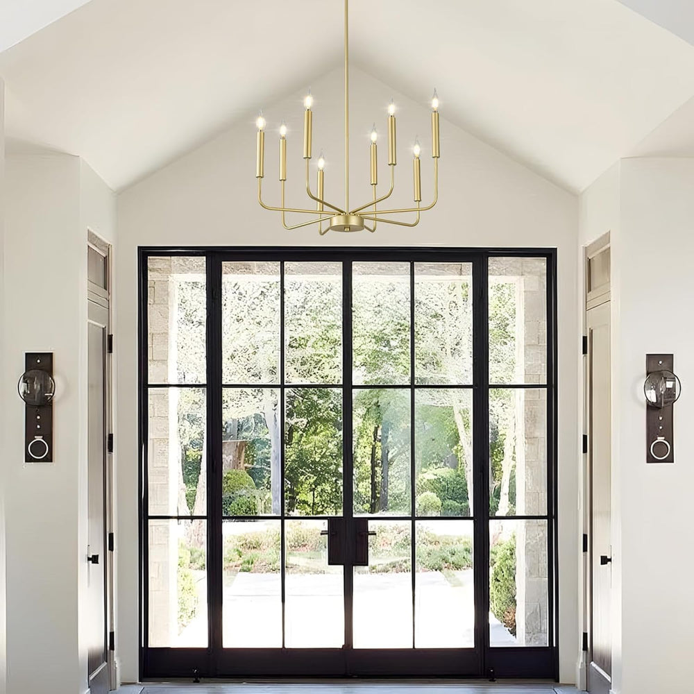 WOKNOS Modern Gold Farmhouse Chandeliers, 8-Light Industrial Metal Chandelier...