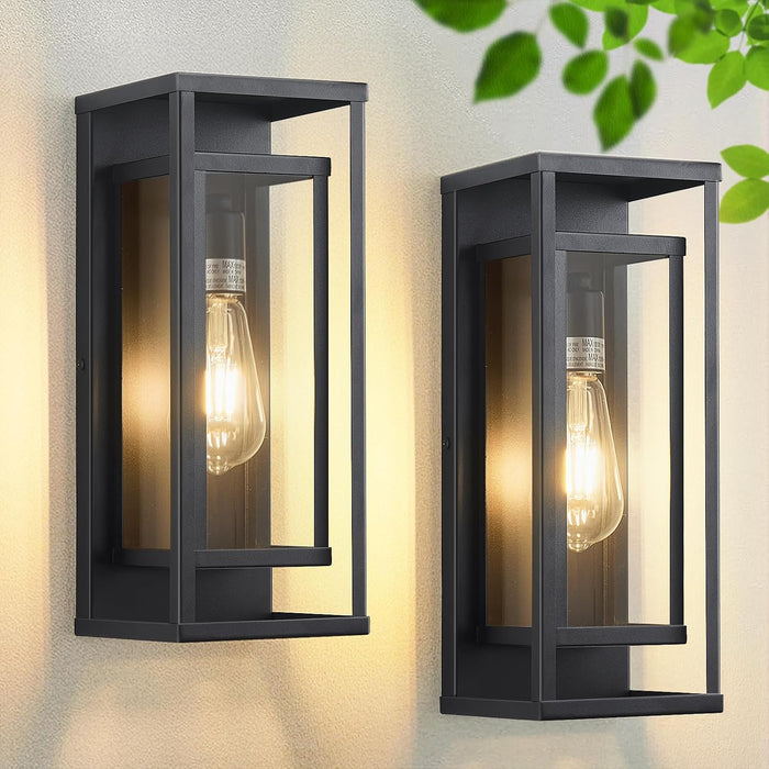 14" Black Outdoor Light Fixture, E26 Outdoor Wall Lantern 2-Pack