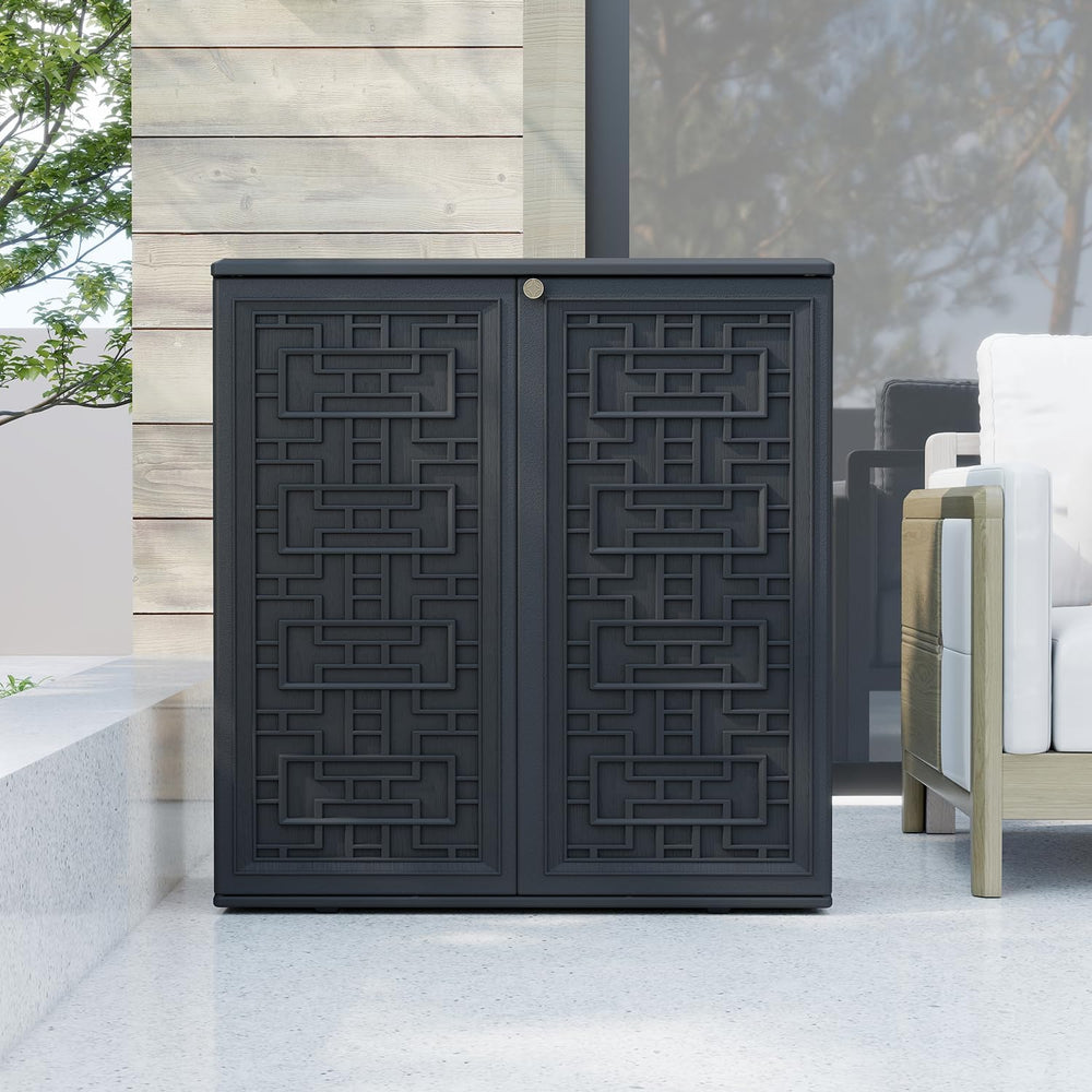 HOMSPARK Indoor/Outdoor Storage Cabinet with Doors and Shelf, 34”x15”x36” HDP...