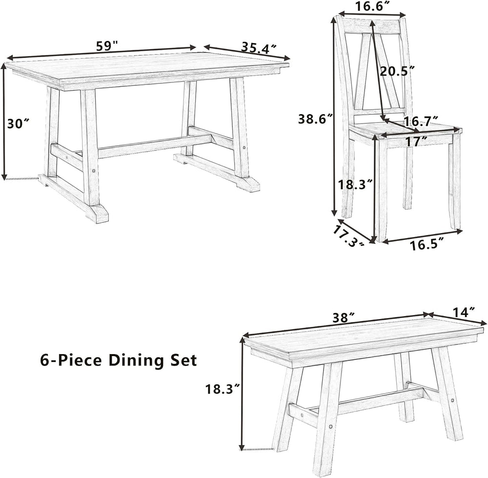 Harper & Bright Designs 6-Piece Dining Set, Farmhouse Style Wood Dining T...