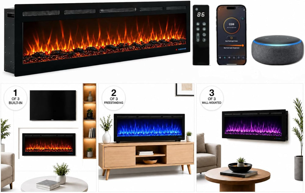 50" Electric Fireplace, Recessed or Wall Mounted, 5.5" Deep, 750W/1...