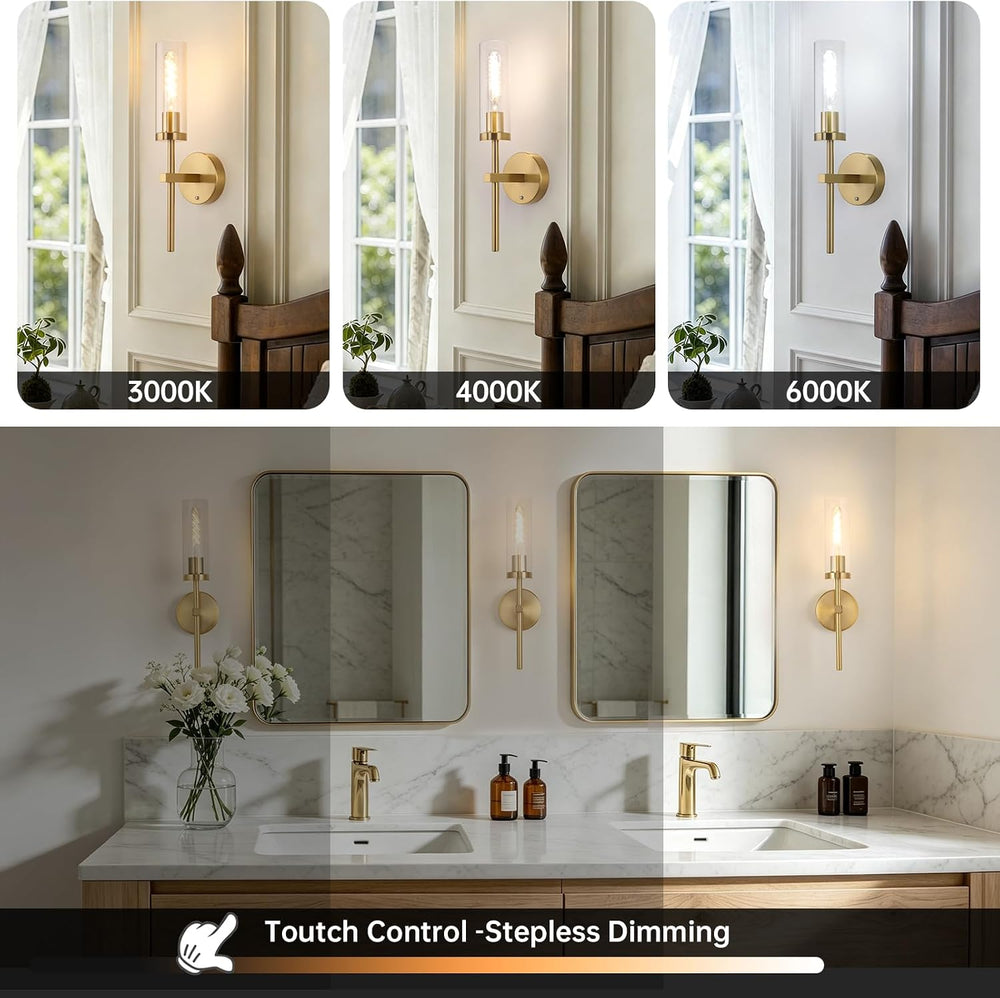 Shenmoyl Battery Operated Wall Sconces Set of 2, Gold Rechargeable Wall Light...