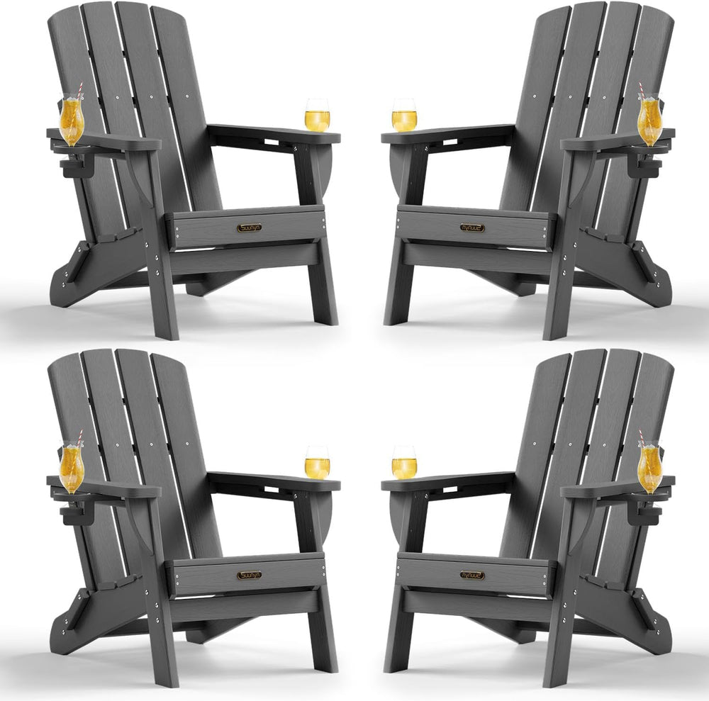 Folding Adirondack Chair Set of 4, HDPE Adirondack Chairs with 2 Cup Holder, ...