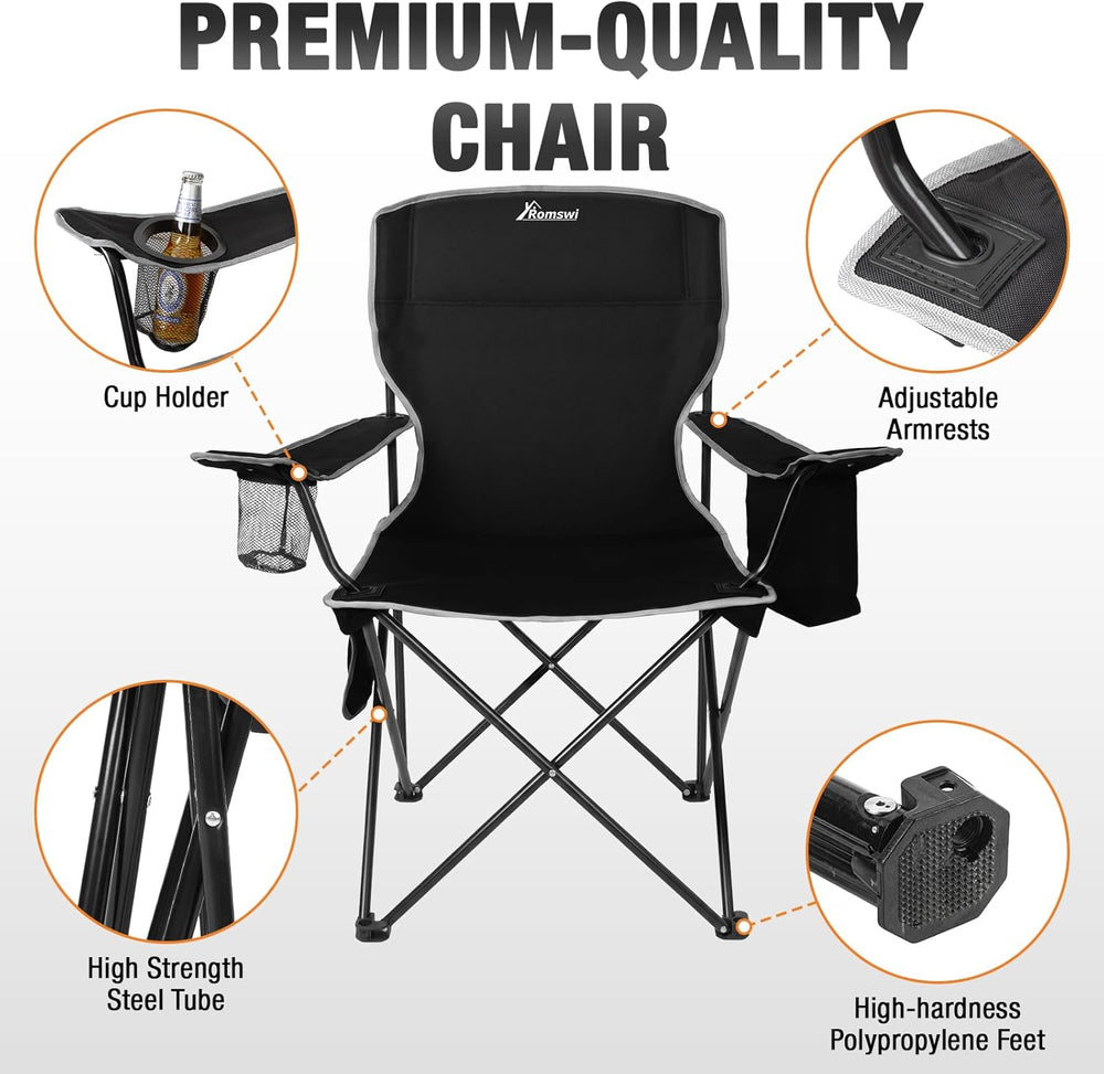 Romswi Lightweight 2Pcs Camping Chairs for Adults, Folding Lawn Chair with 4-...