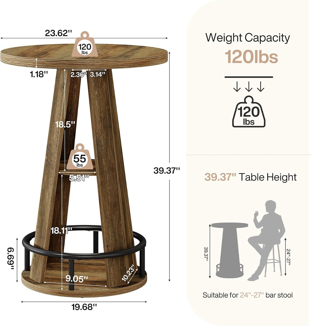 Tribesigns Round Bar Table, 39.4" H High Top Bistro Table with Storage, ...