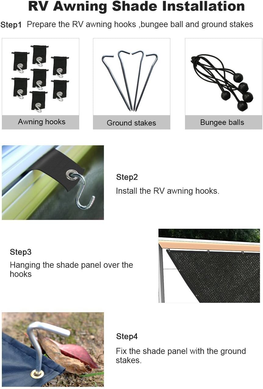 Shatex 8x10ft RV Awning Shade with 90% Privacy Screen Free Kit, Black