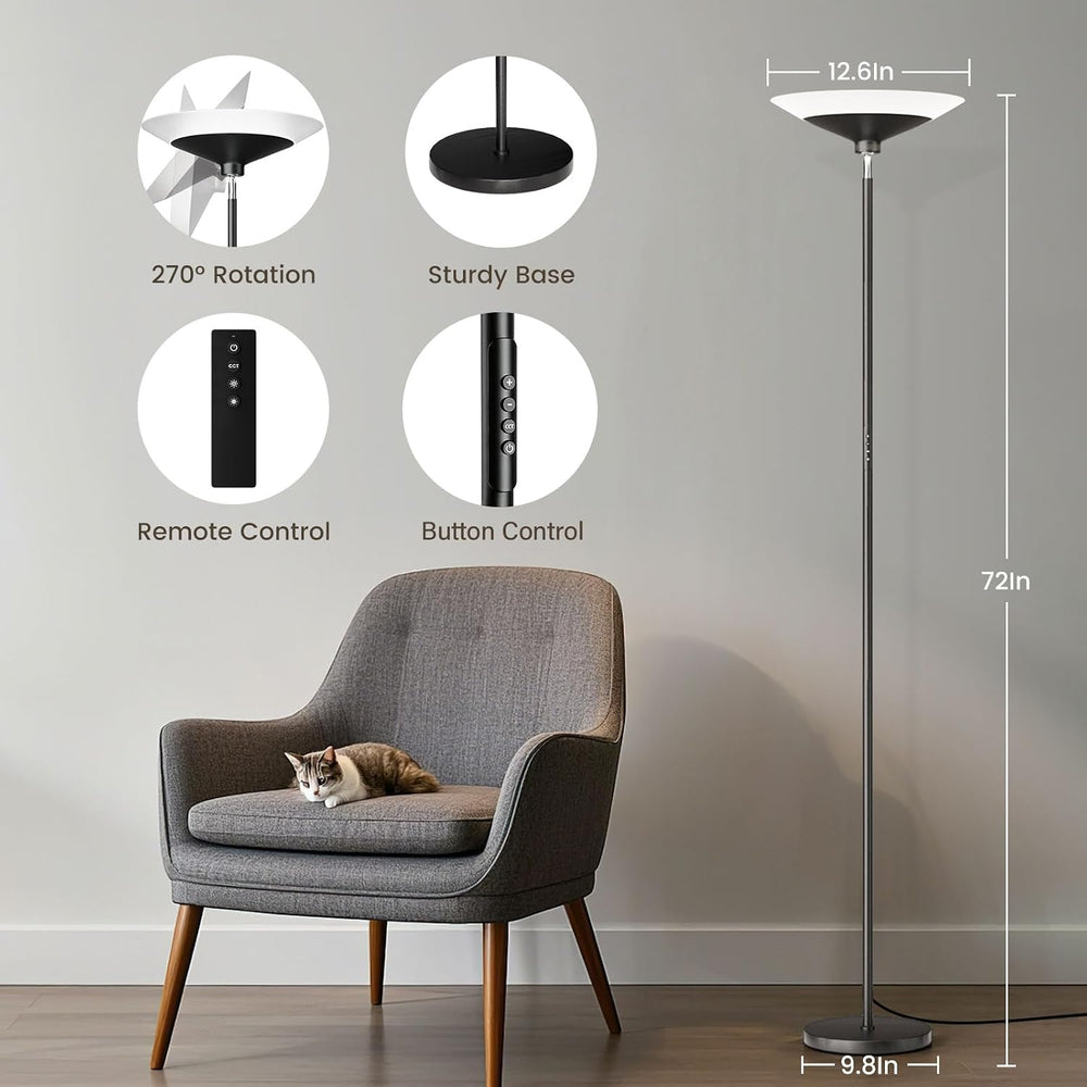 SIBRILLE Torchiere Floor Lamp - 72" Tall LED Standing Lamp with Remote/B...