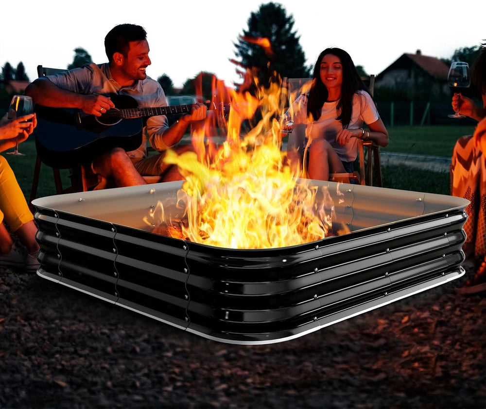 Height 11.5 Inch, Square Galvanized Steel Fire Pit for Outside, Heavy Duty St...