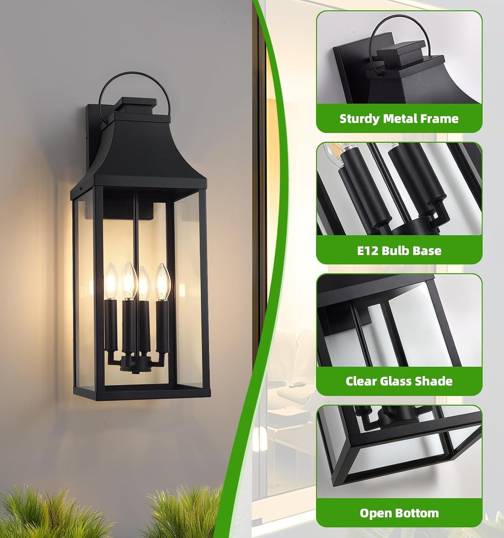 25'' Large Outdoor Wall Lights, Modern Black Exterior Sconce Light Fi...