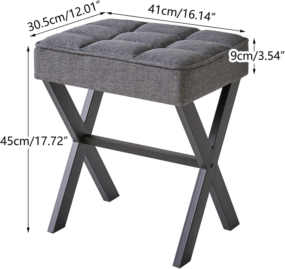 IBUYKE Square Makeup Stool with X-Leg, Linen Vanity Chair, Dark Gray LG-70G