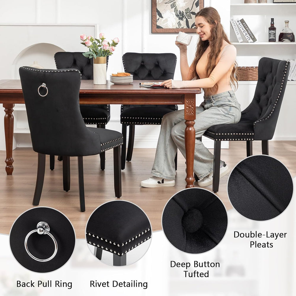 Eifizek Dining Chairs Set of 4 Upholstered Chairs with Tufted Back, Black