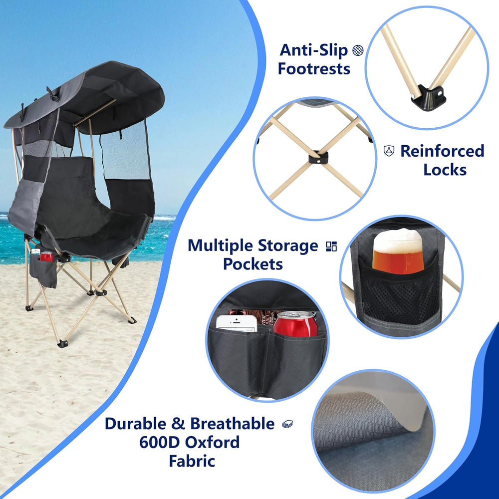 Folding Camping Chairs Canopy Outdoor: Sports Portable Beach Chair with Canop...