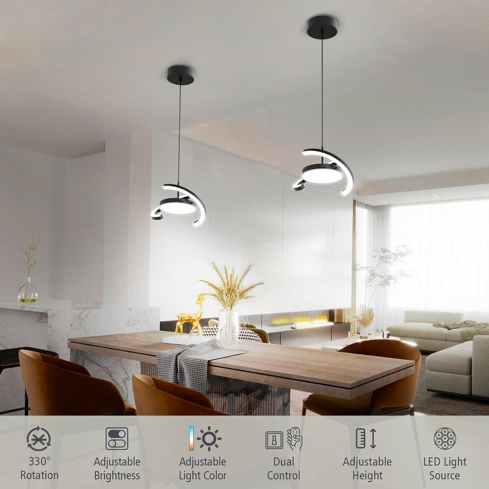 LED Saturn Pendant Lights, 3000-6000K Dimmable with Remote, Black, 1-Pack