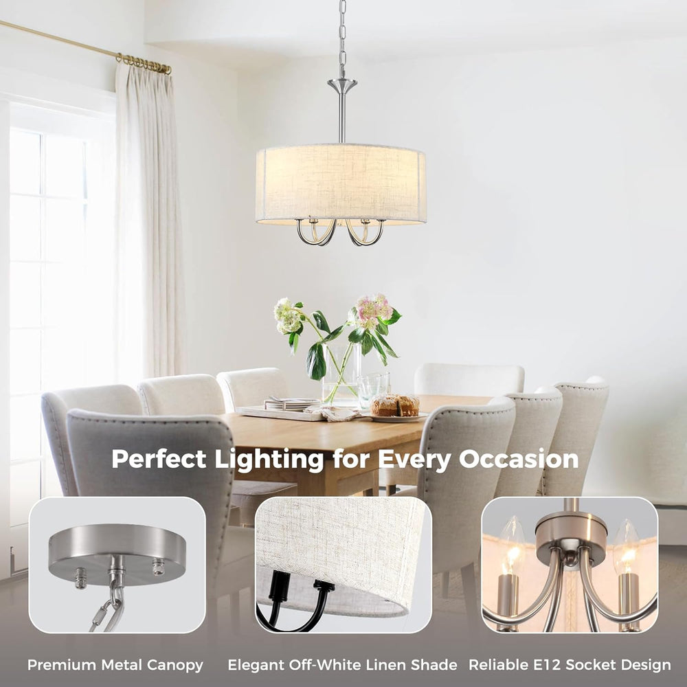 16" Small Drum Chandelier for Dining Room, 4-Light Modern Farmhouse Brus...