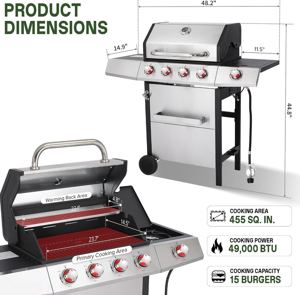 Gas and Charcoal Grill Combo with Side Burner, 4-Burner Propane Grill and Gri...