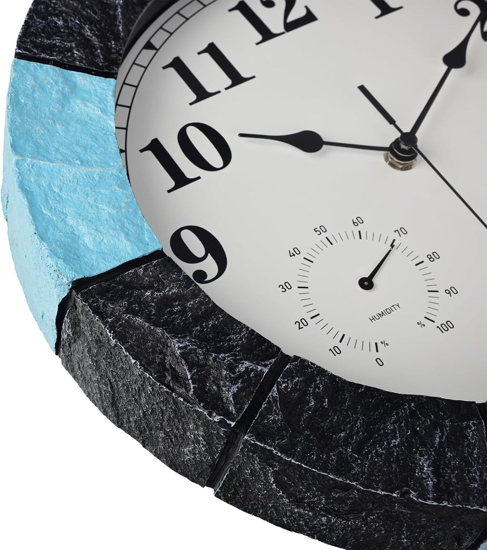 JoFomp 13 Inch Resin Faux-Stone Outdoor Clocks Waterproof with Thermometer an...
