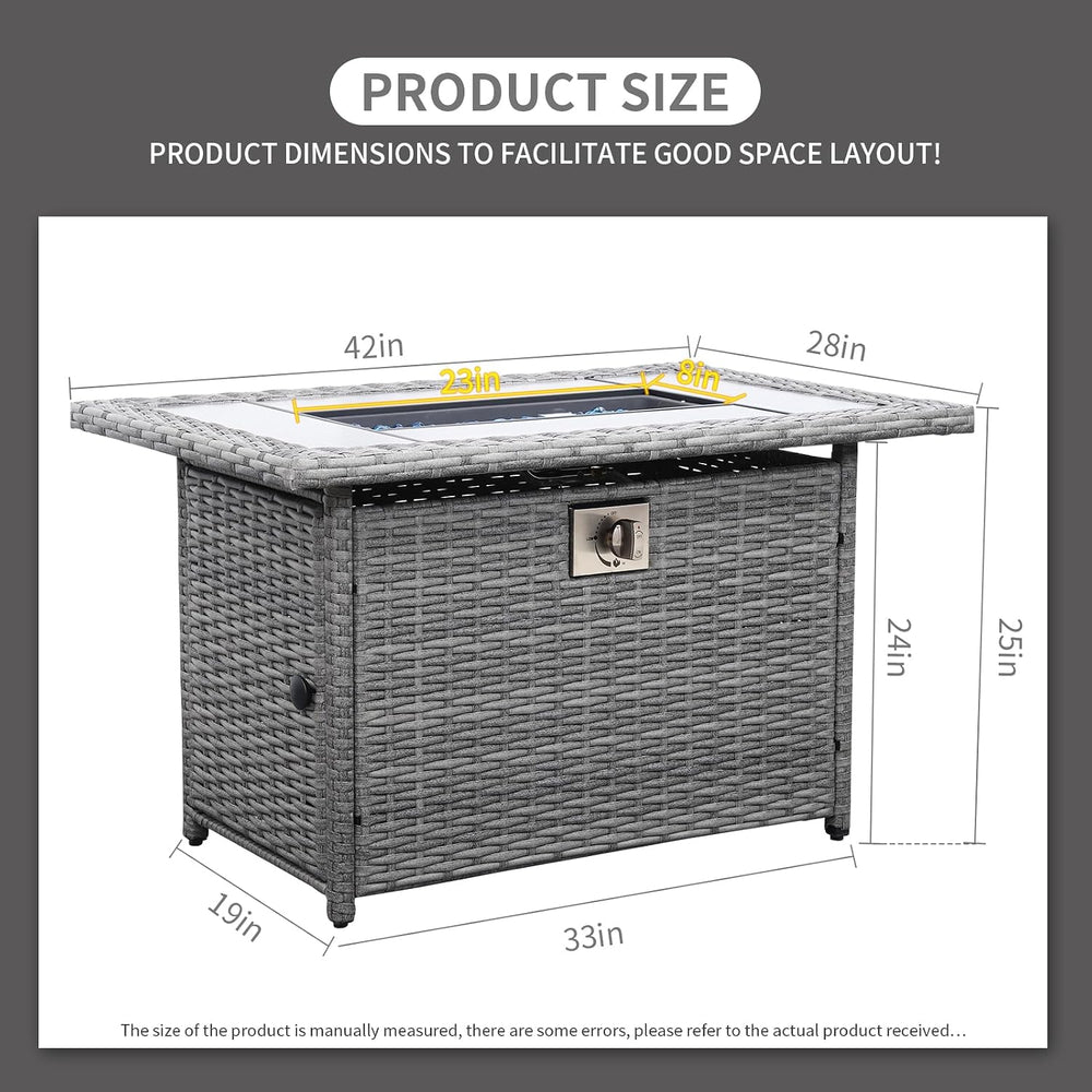 60000 BTU Wicker Gas Fire Pit Outdoor Fire Pit Table 45 Inch Fire Pits for Ou...